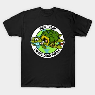 trash turtle, plastic pollution and environmental action icon. T-Shirt